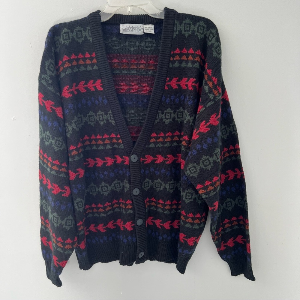 Vintage Fair Isle Print Sweater Cardigan